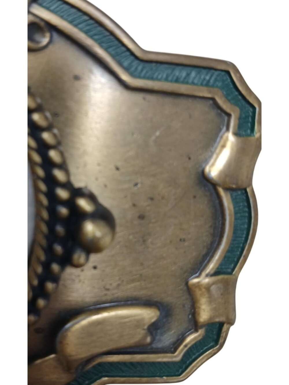 Vintage 30X40 MM Gem Stone Belt Buckle Frame -Antique Brass & Green Detail #J12 - Picture 4 of 6